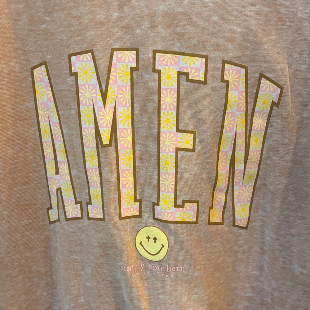 Simply Southern AMEN Crewneck Sweater - Dusty Rose with Yellow Accents - Picture 3 of 4